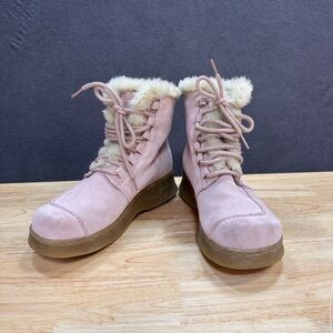 REPORT Sierra Leather Fur Lace Up Boots Pink Size 7.5 Shearling Winter